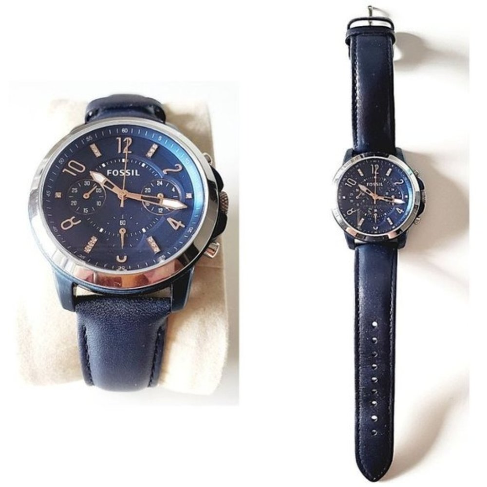 Women's Fossil Gwynn Blue Leather Strap Chronograph Watch ES4131 - Picture 3 of 9